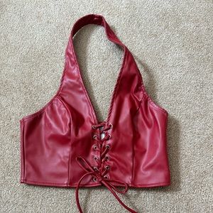 Princess Polly faux-leather lace up halter top